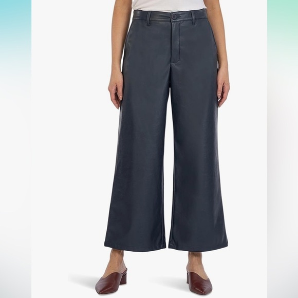 Kut From the Kloth Abrielle Faux Leather Wide Leg Trousers. Size 00. NWT. Navy. - Picture 13 of 13